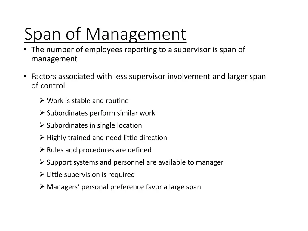 span of management the number of employees