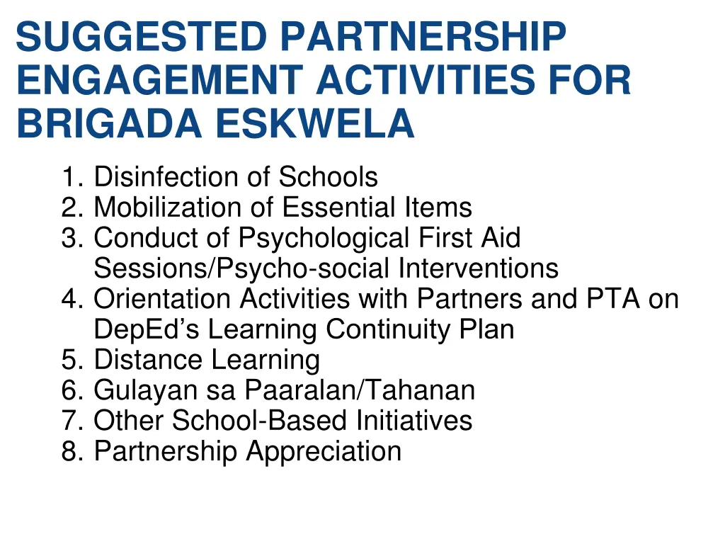 suggested partnership engagement activities