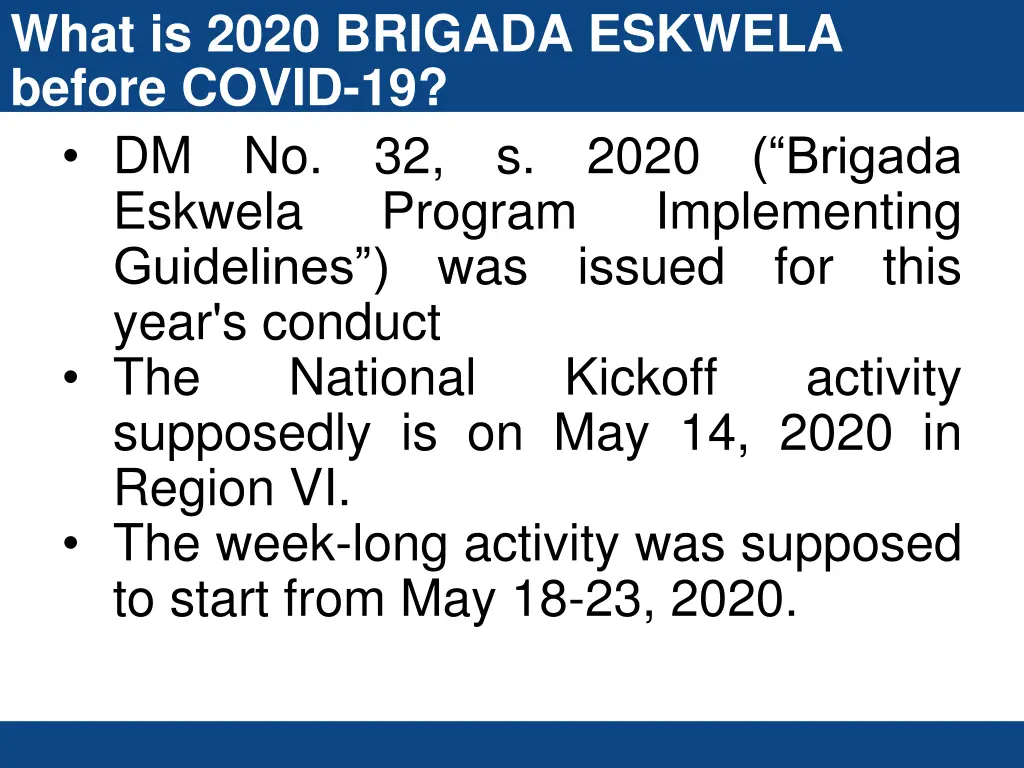 what is 2020 brigada eskwela before covid