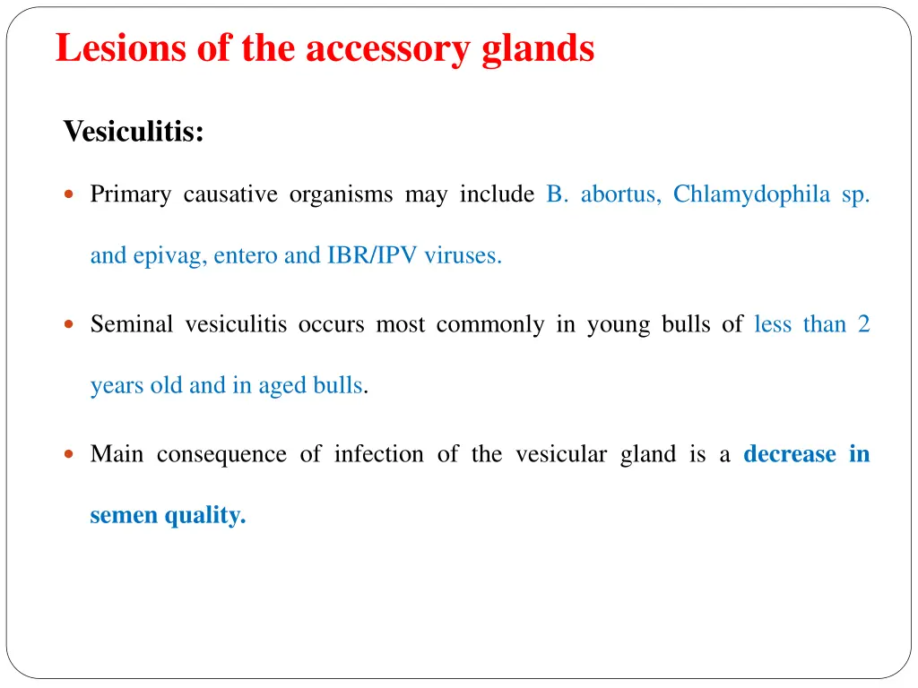 lesions of the accessory glands