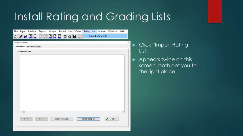 install rating and grading lists