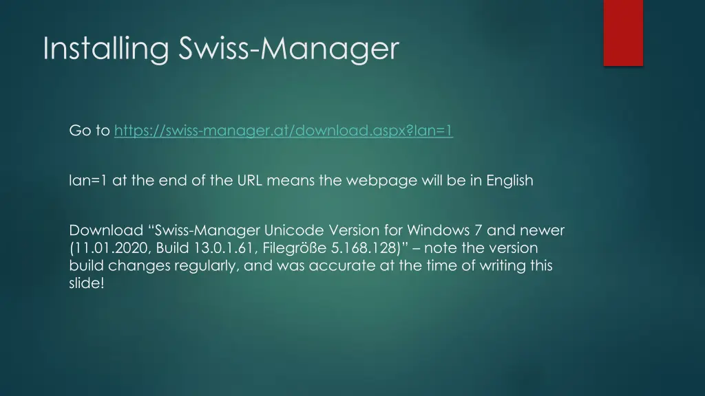 installing swiss manager