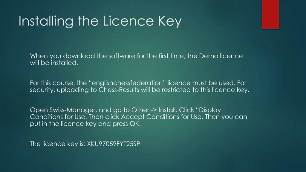 installing the licence key