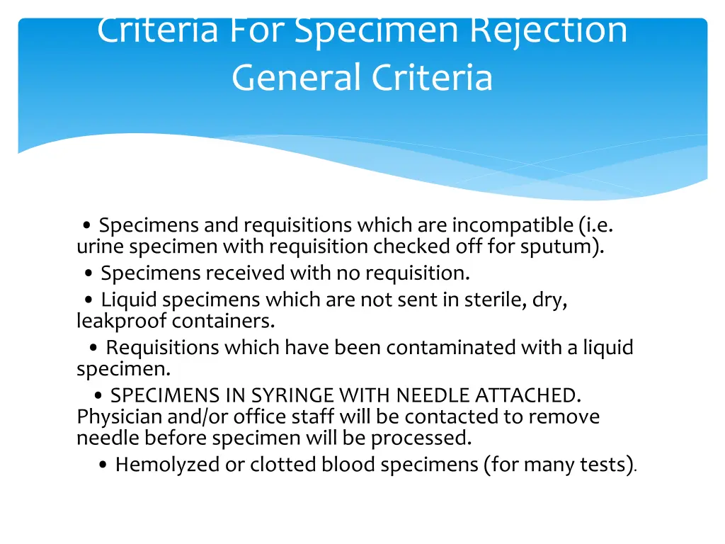 criteria for specimen rejection general criteria 1