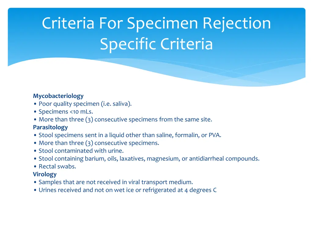 criteria for specimen rejection specific criteria 2