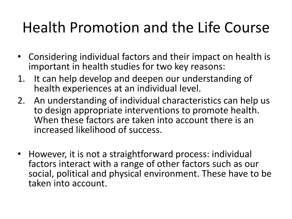 health promotion and the life course