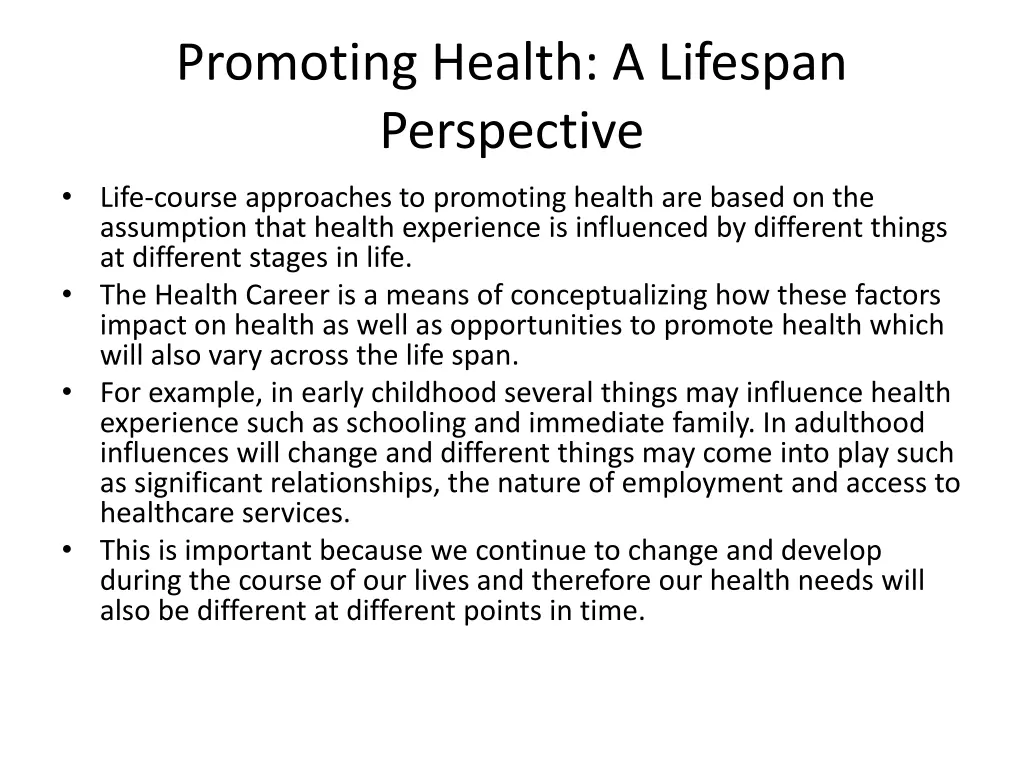 promoting health a lifespan perspective