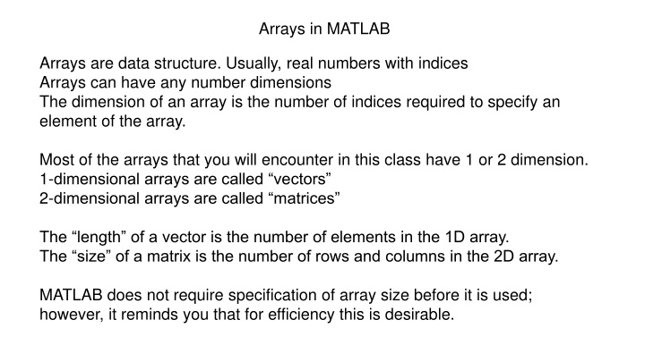 arrays in matlab