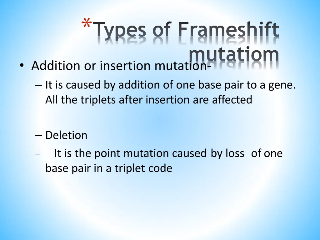 types of frameshift