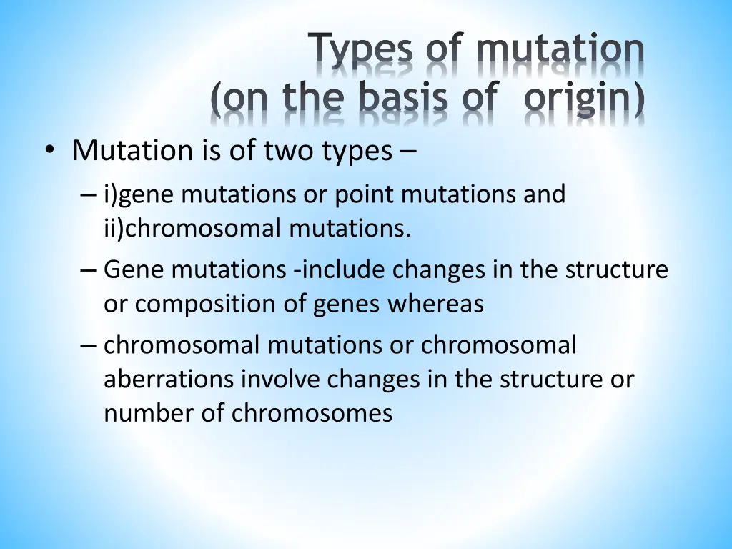 types of mutation on the basis of origin mutation