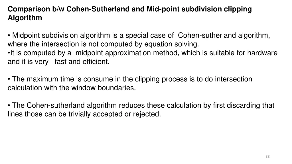 comparison b w cohen sutherland and mid point