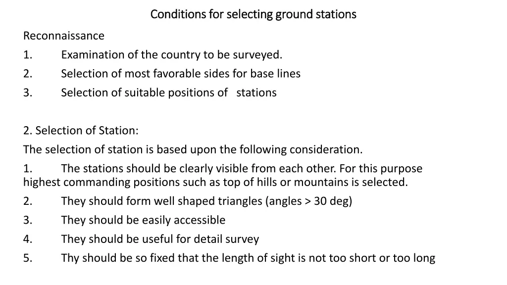 conditions for selecting ground stations