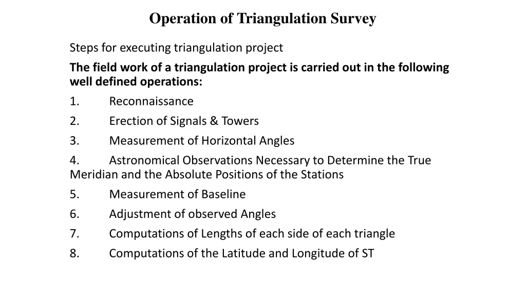 operation of triangulation survey