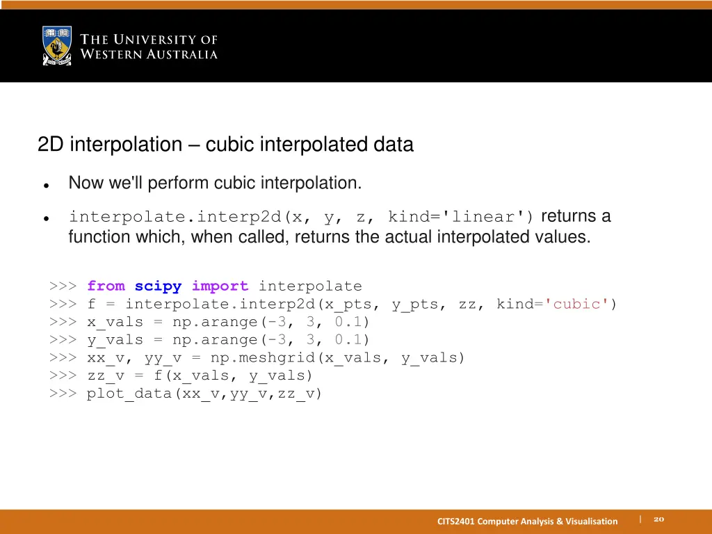 2d interpolation cubic interpolated data