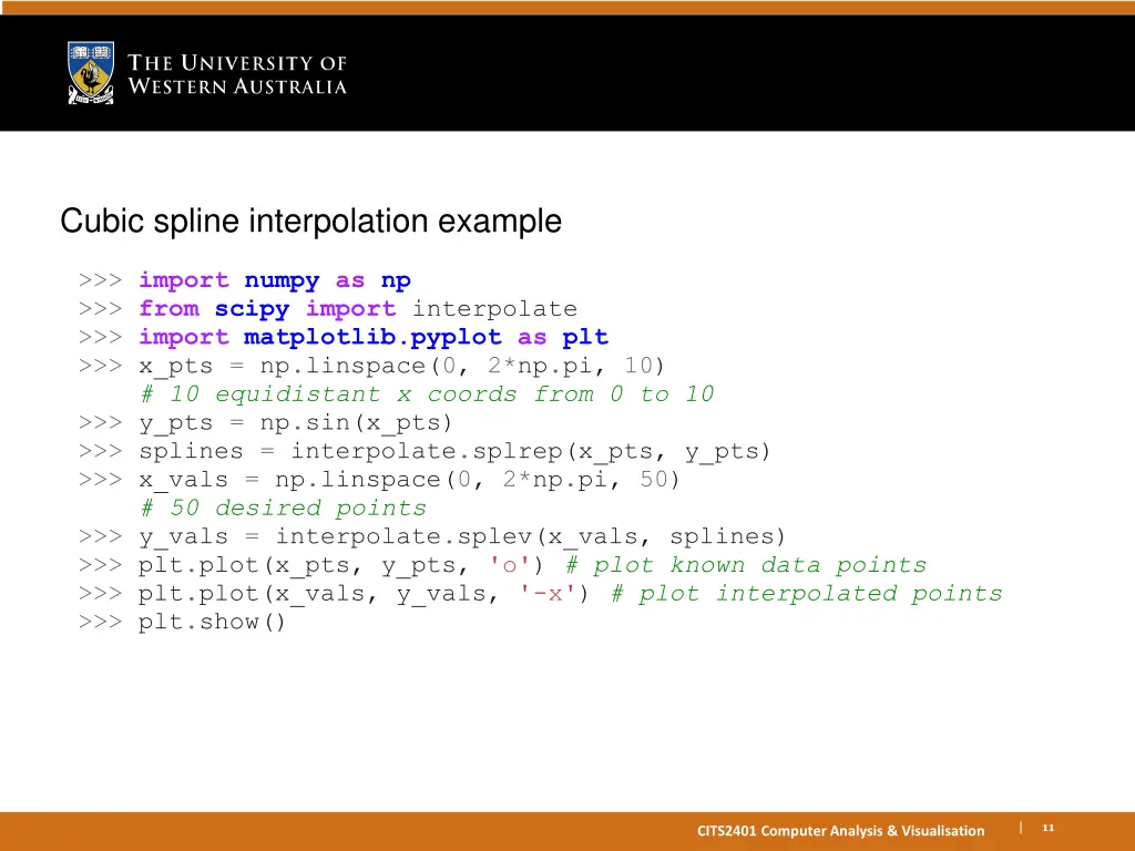 cubic spline interpolation example