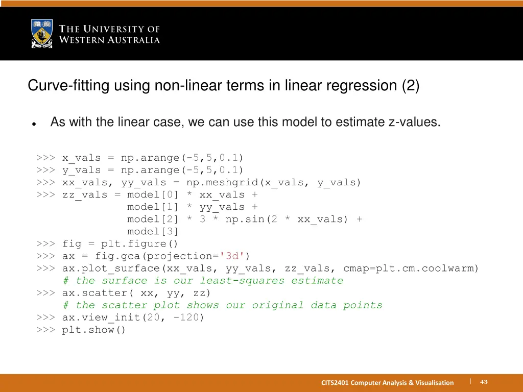 curve fitting using non linear terms in linear 1