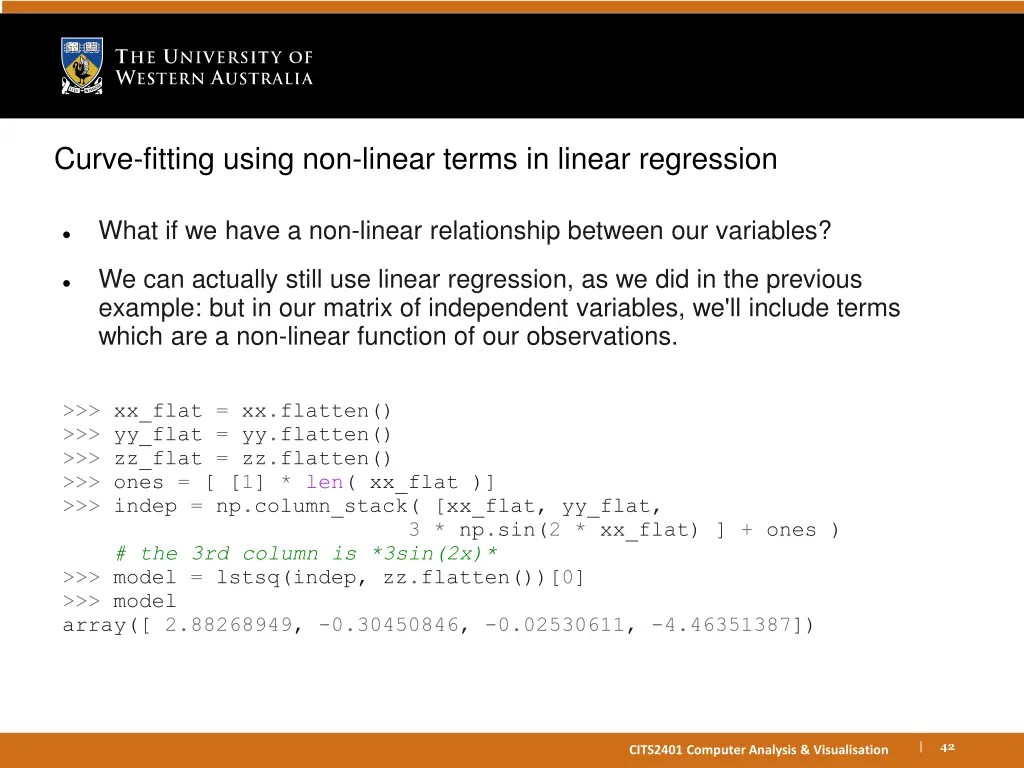 curve fitting using non linear terms in linear