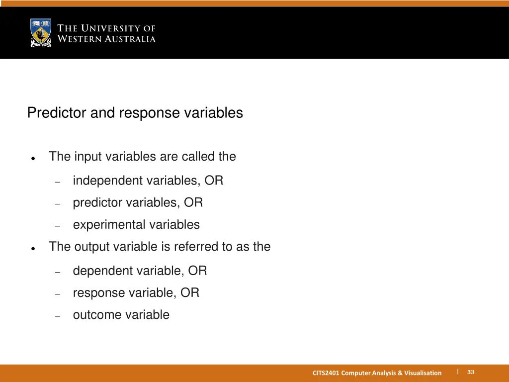 predictor and response variables