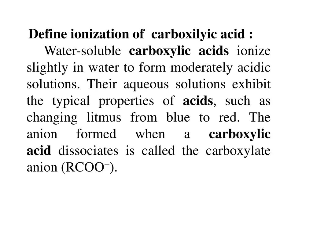 define ionization of carboxilyic acid water