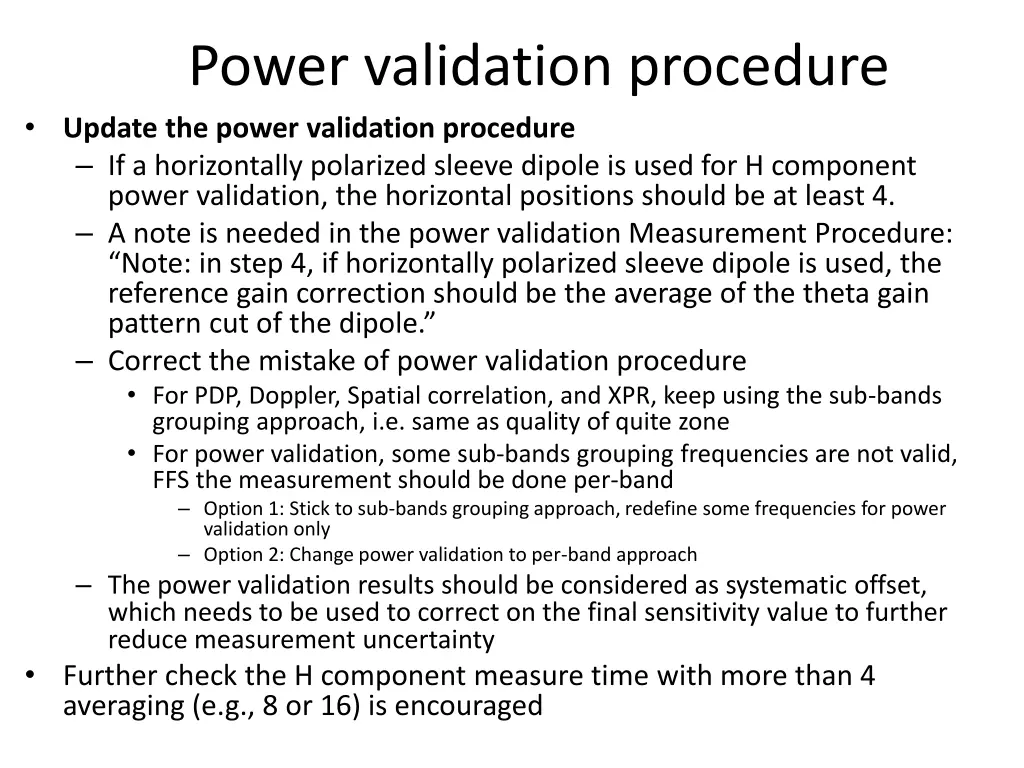 power validation procedure update the power