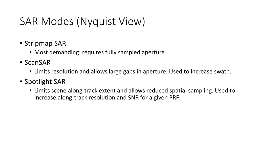 sar modes nyquist view