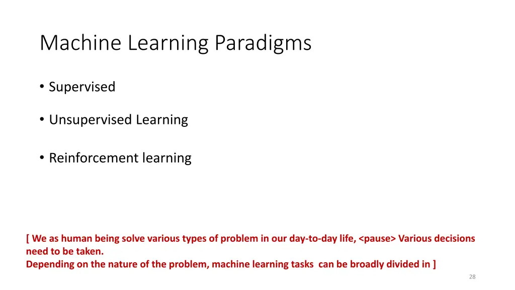 machine learning paradigms