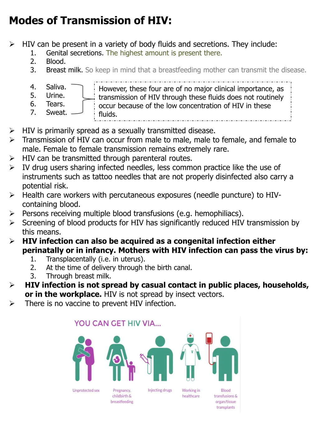 modes of transmission of hiv