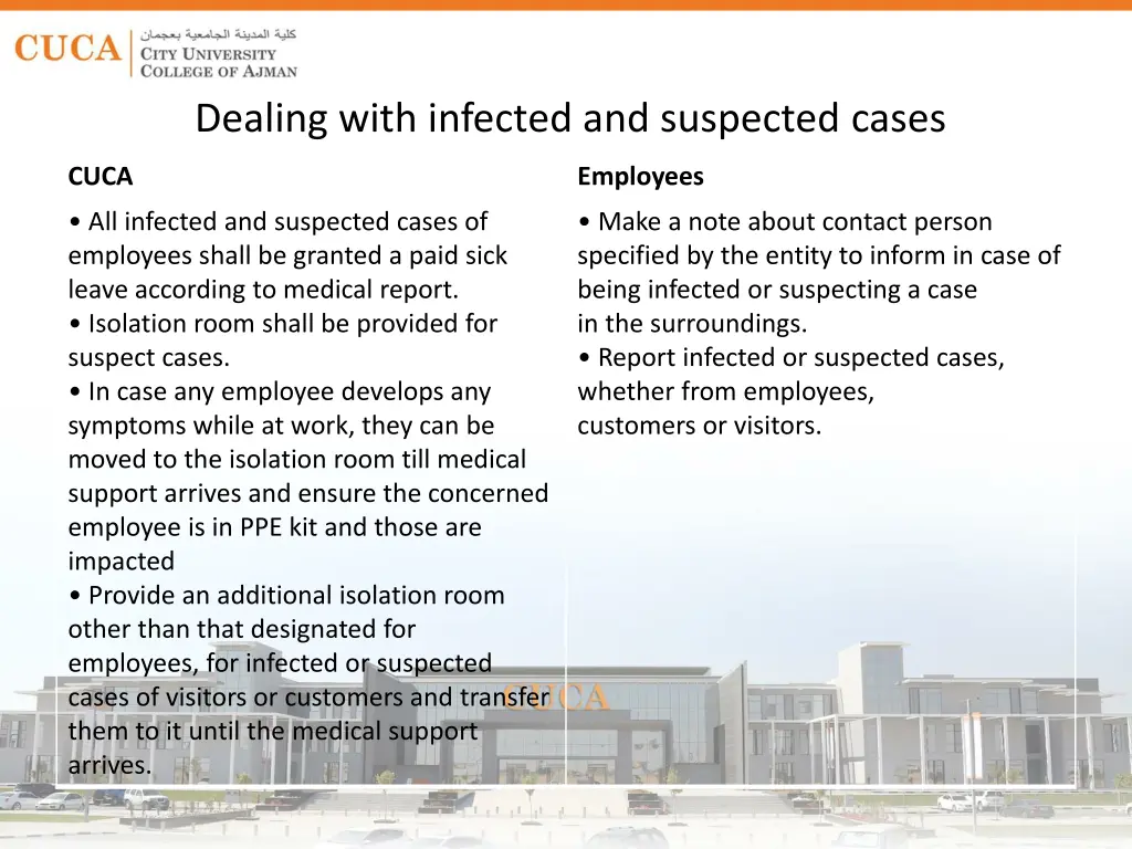 dealing with infected and suspected cases