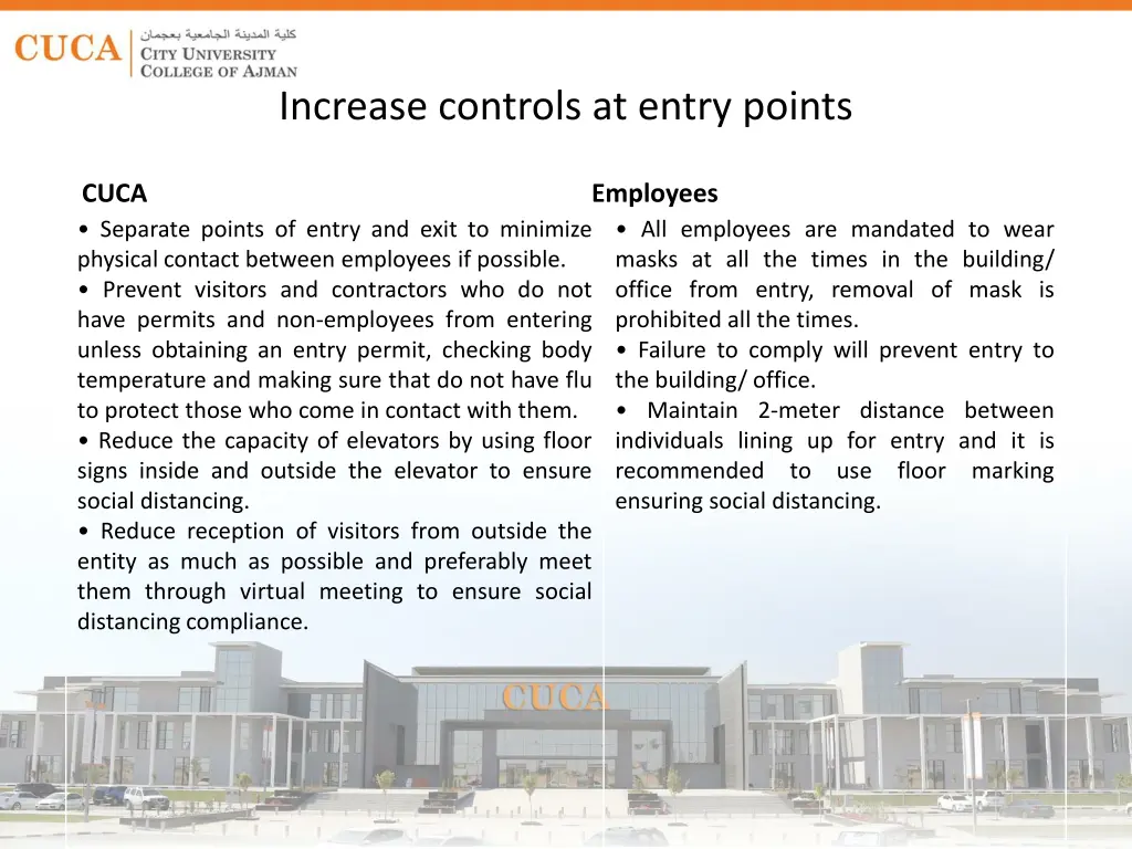 increase controls at entry points