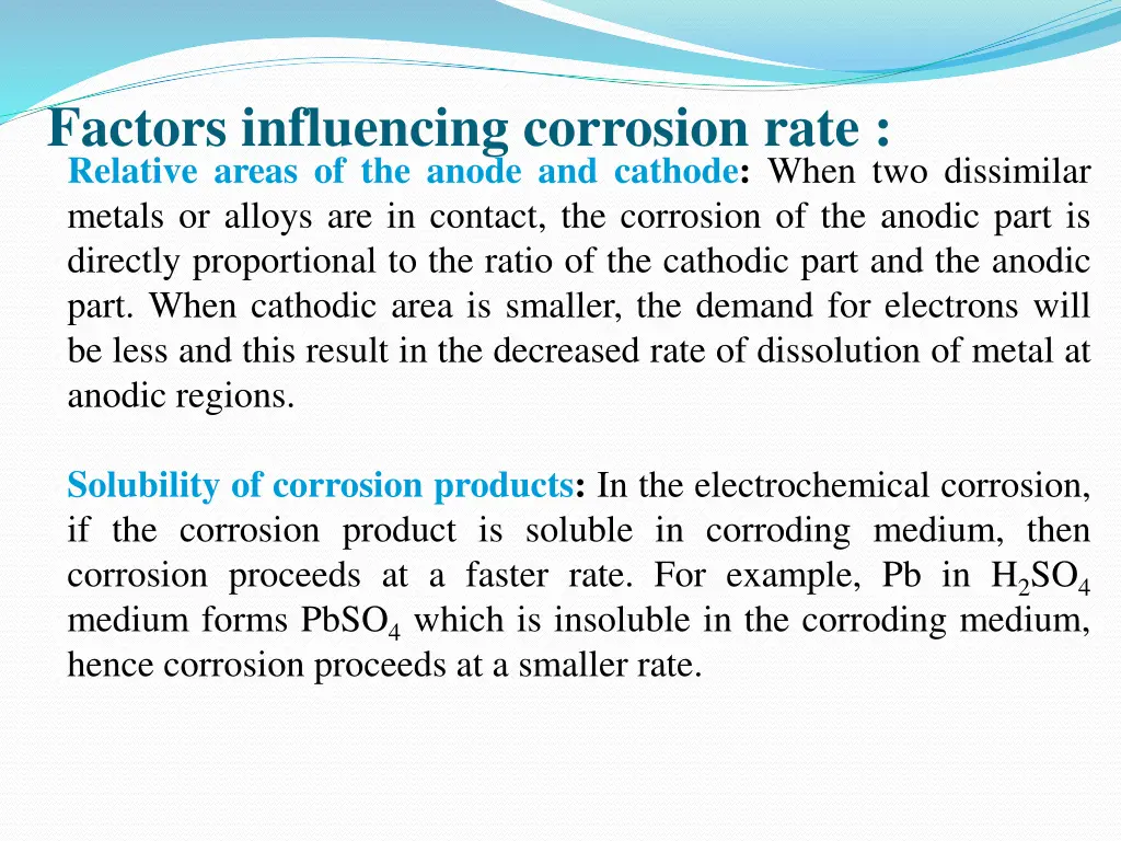 factors influencing corrosion rate relative areas