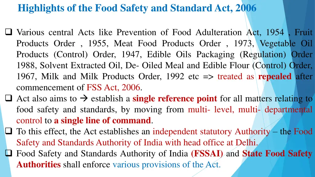 highlights of the food safety and standard