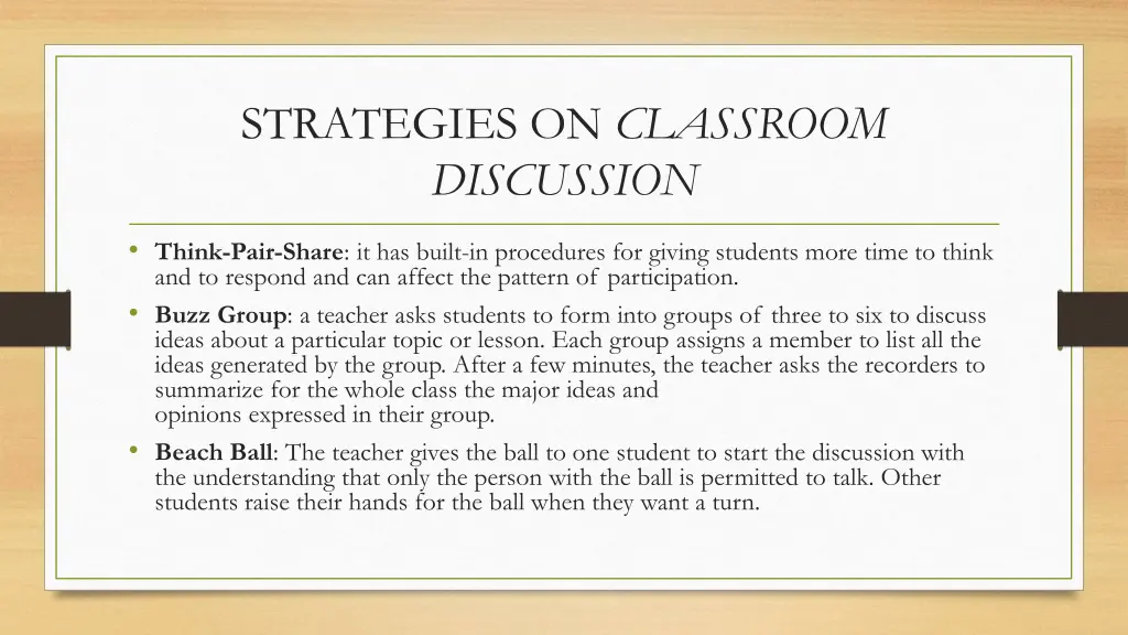 strategies on classroom discussion