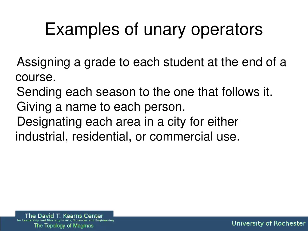 examples of unary operators