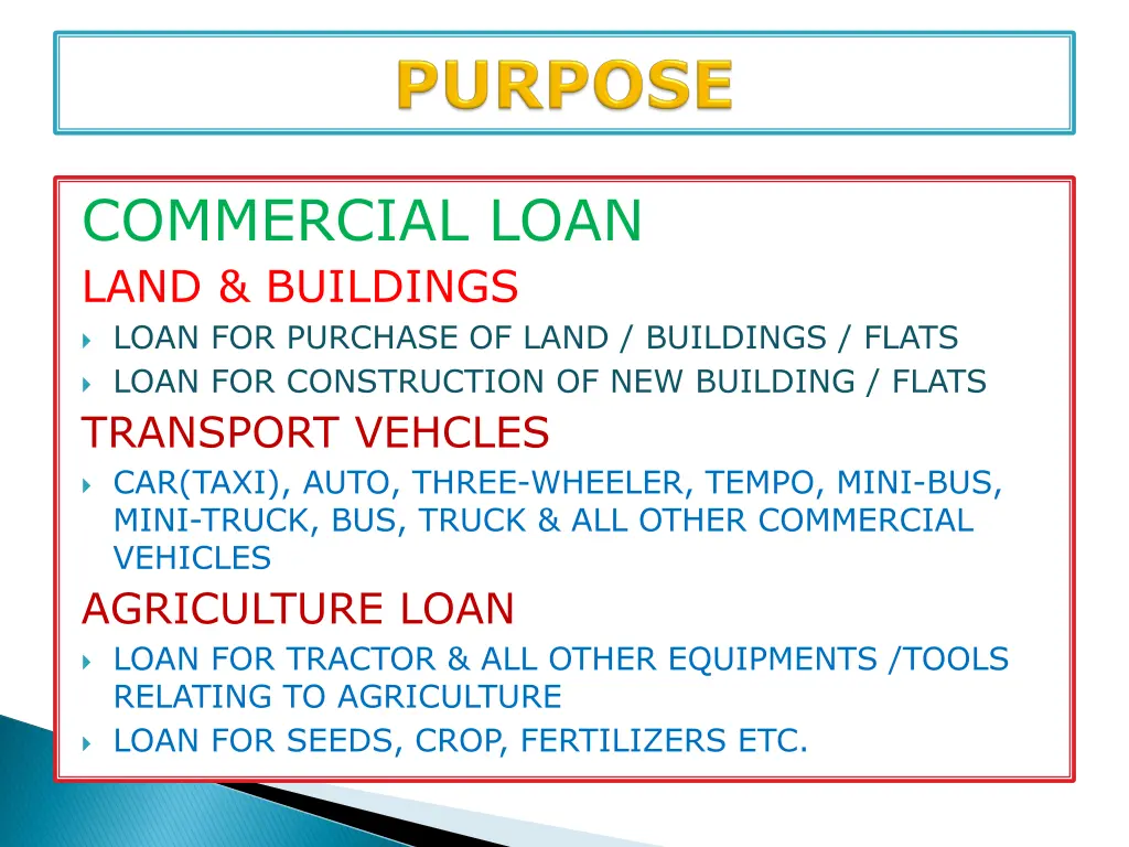 commercial loan land buildings loan for purchase