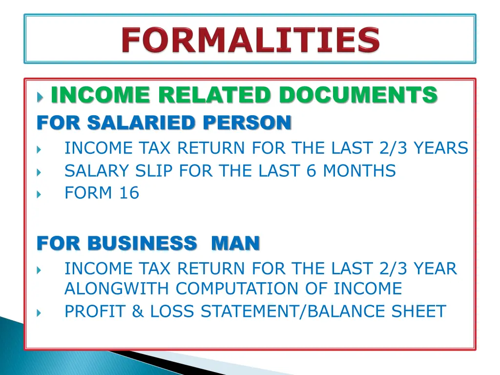 income related documents for salaried person