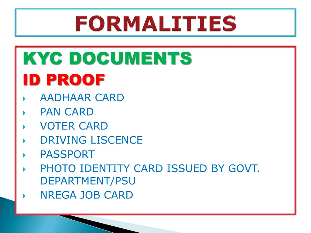 kyc documents id proof aadhaar card pan card