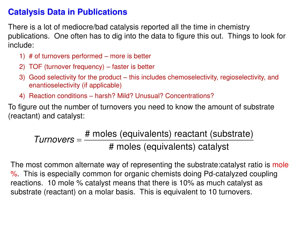 catalysis data in publications