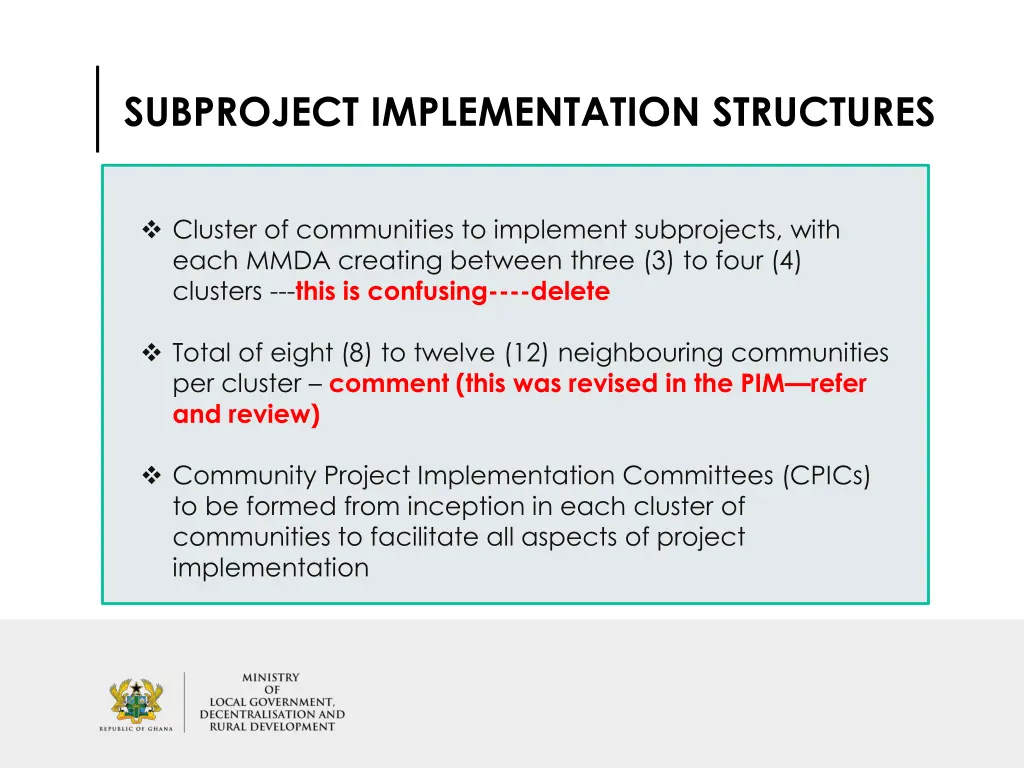 subproject implementation structures