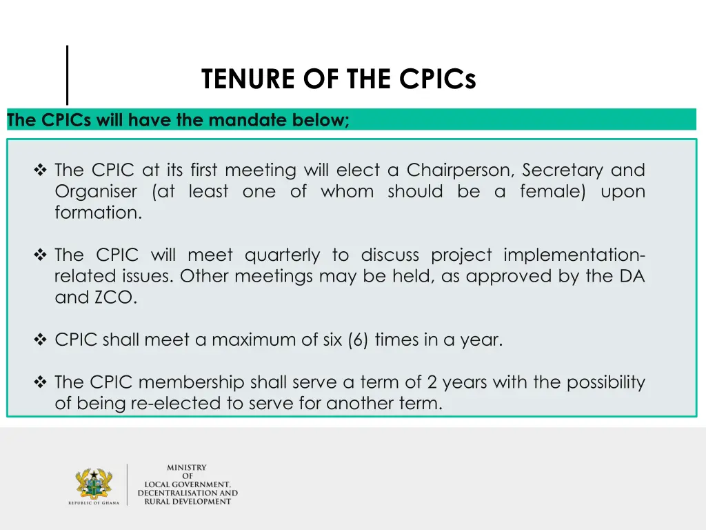 tenure of the cpics