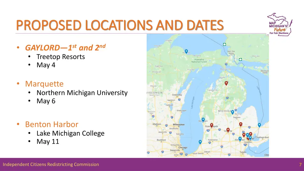 proposed locations and dates proposed locations