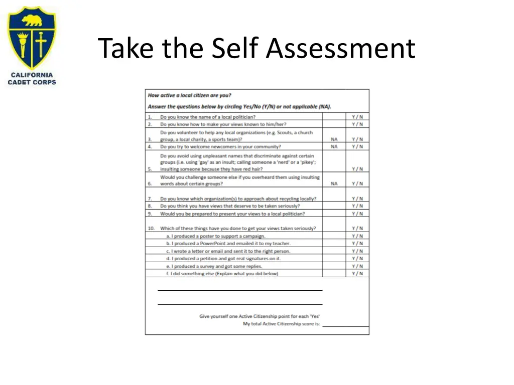 take the self assessment