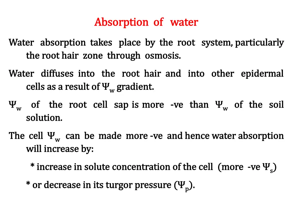 absorption of water absorption of water