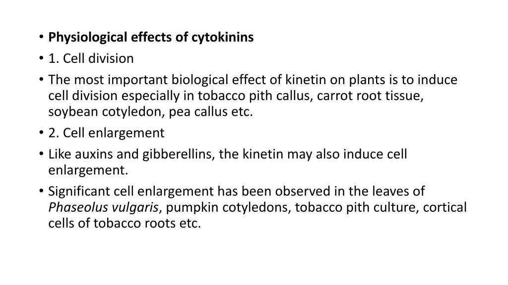 physiological effects of cytokinins 1 cell