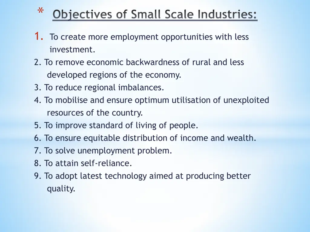 objectives of small scale industries