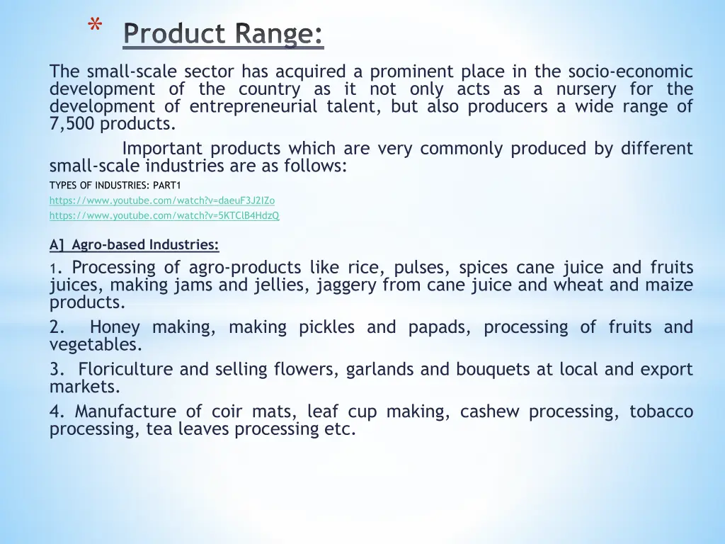 product range