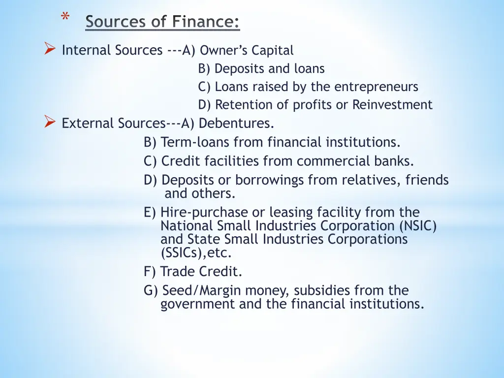 sources of finance