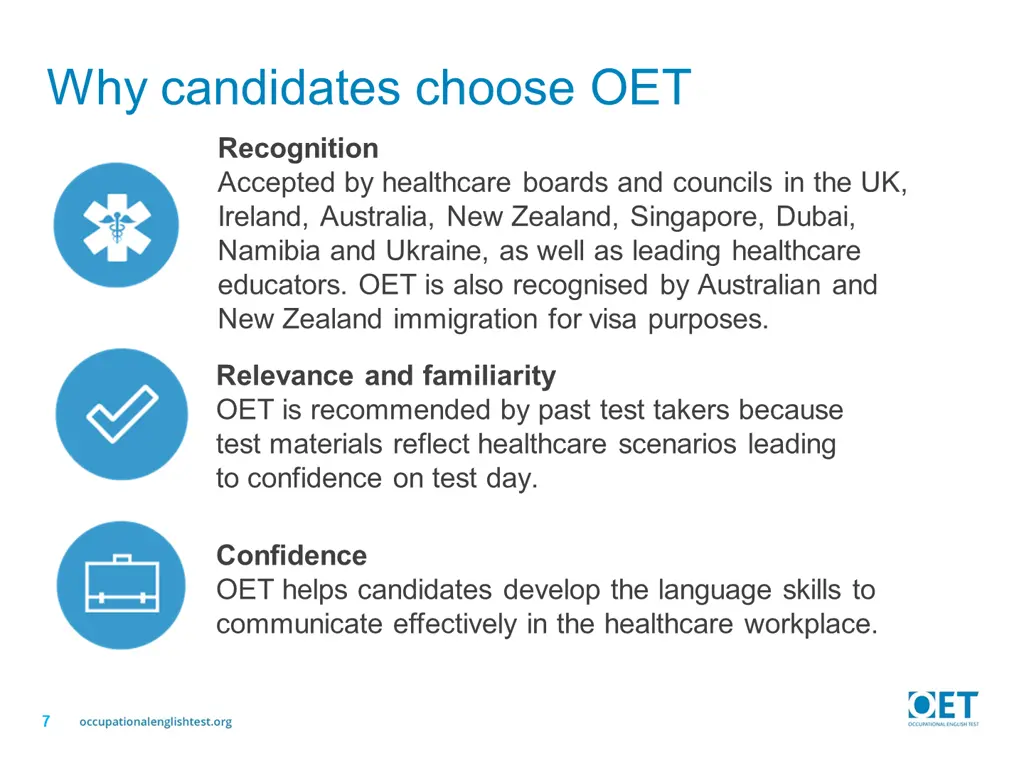 why candidates choose oet