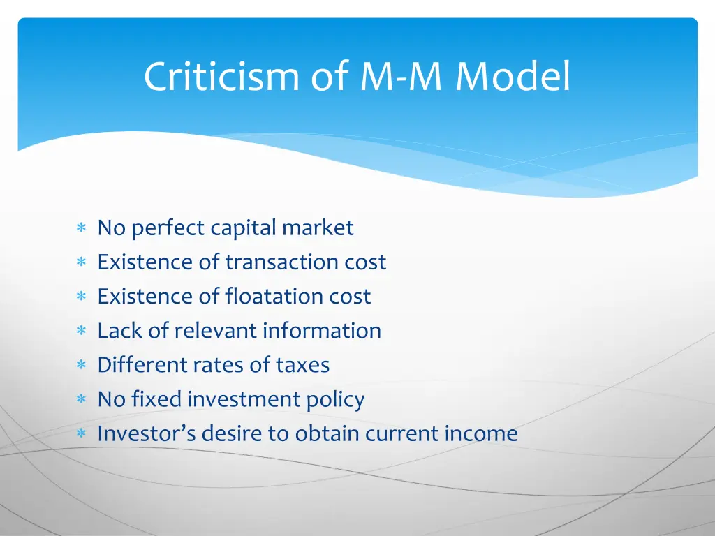 criticism of m m model