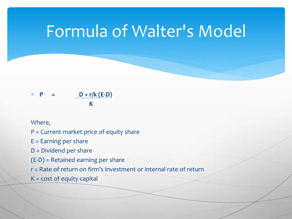 formula of walter s model