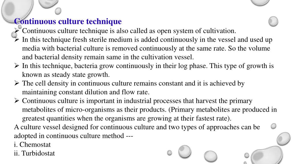 continuous culture technique continuous culture